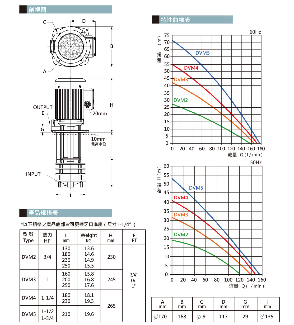 立式多層浸水泵浦 DVM2T~5T